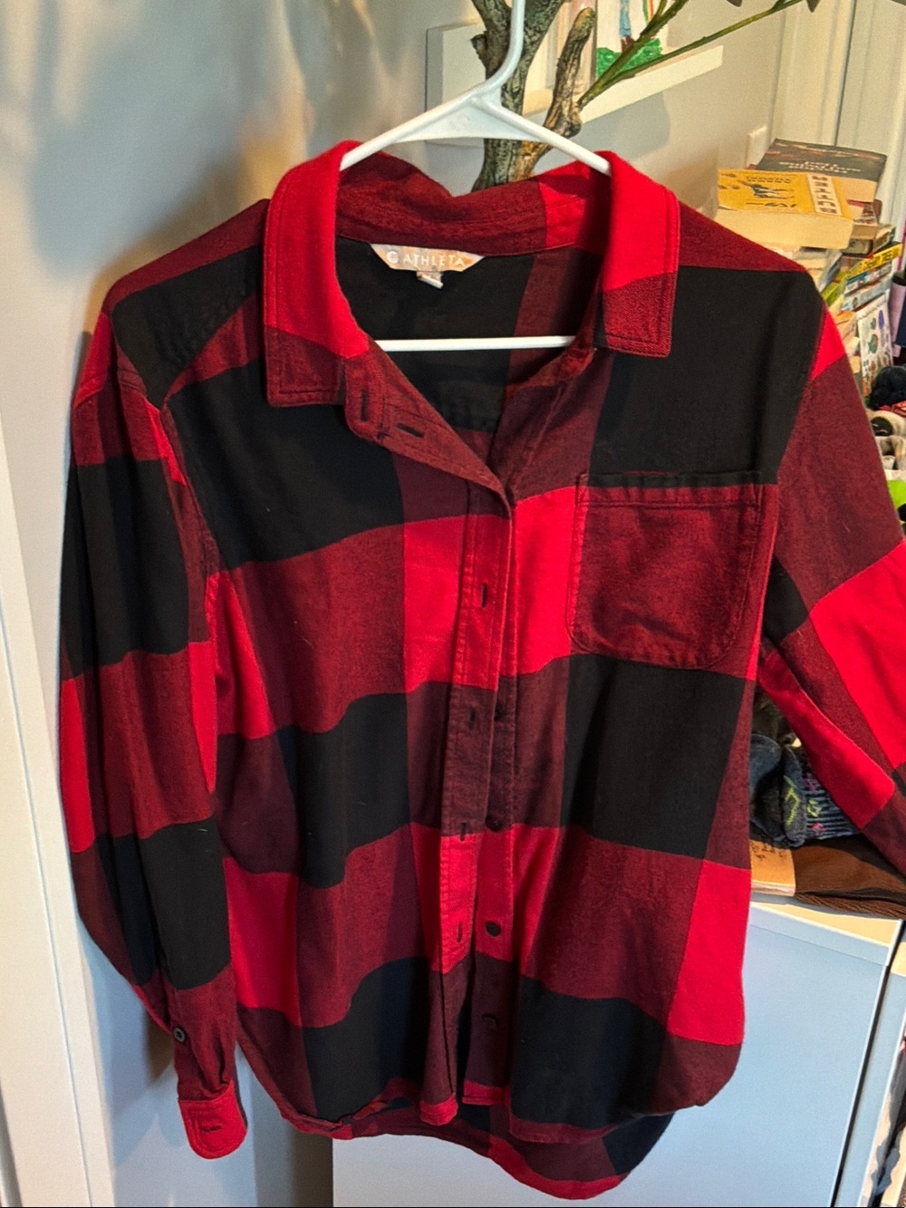 Athleta Red and Black Plaid Button-Front Shirt